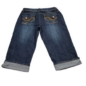 Mudd Low Rise Stretch Capri Jeans Size 11 Dark Wash Y2K 2000s 90s Rolled Cropped